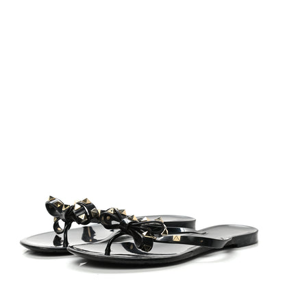 Valentino Garavani PVC Jelly Rockstud Bow Thong Sandals 40 Black 3 of 11
