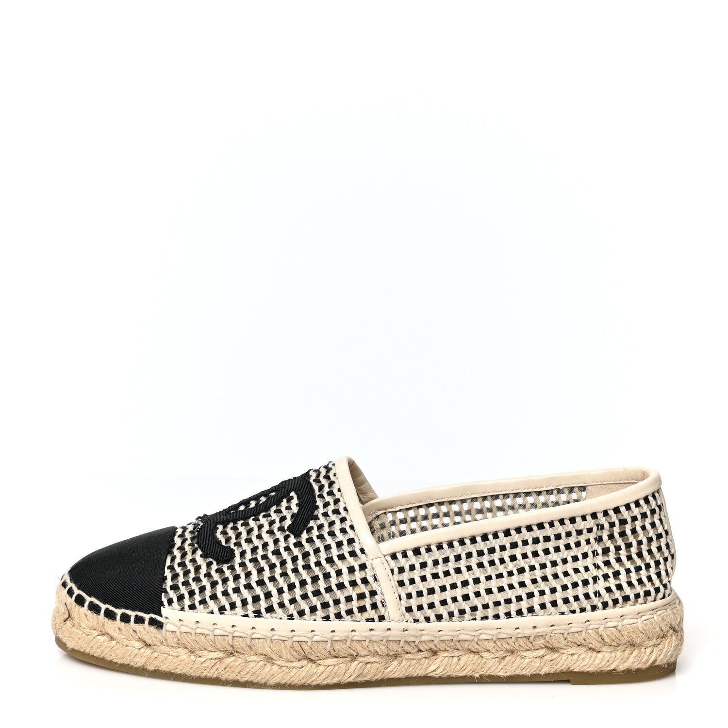 Chanel Mesh Grosgrain CC Espadrilles 38 Beige Black 1 of 8