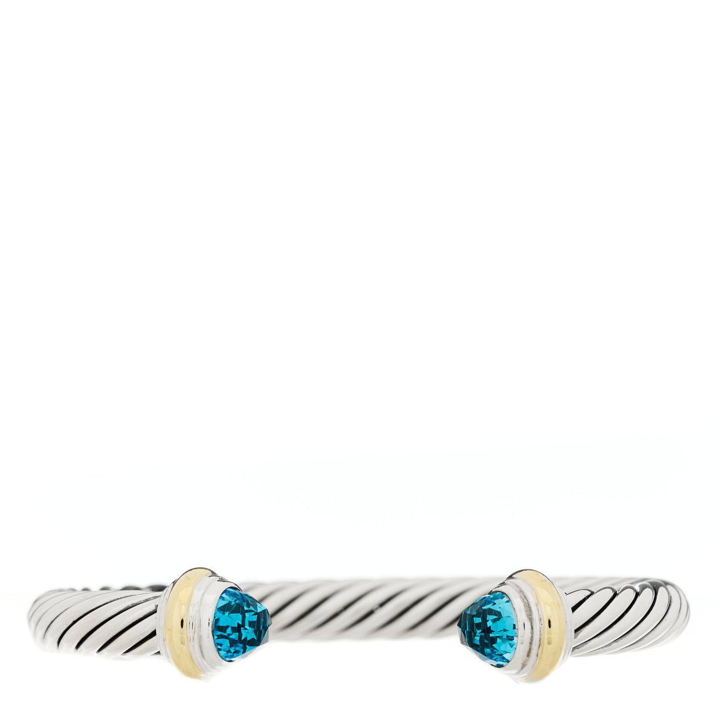 Sterling Silver 14K Yellow Gold Blue Topaz 7mm Cable Classics Bracelet