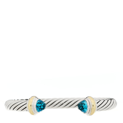 David Yurman Sterling Silver 14K Yellow Gold Blue Topaz 7mm Cable Classics Bracelet 1 of 3