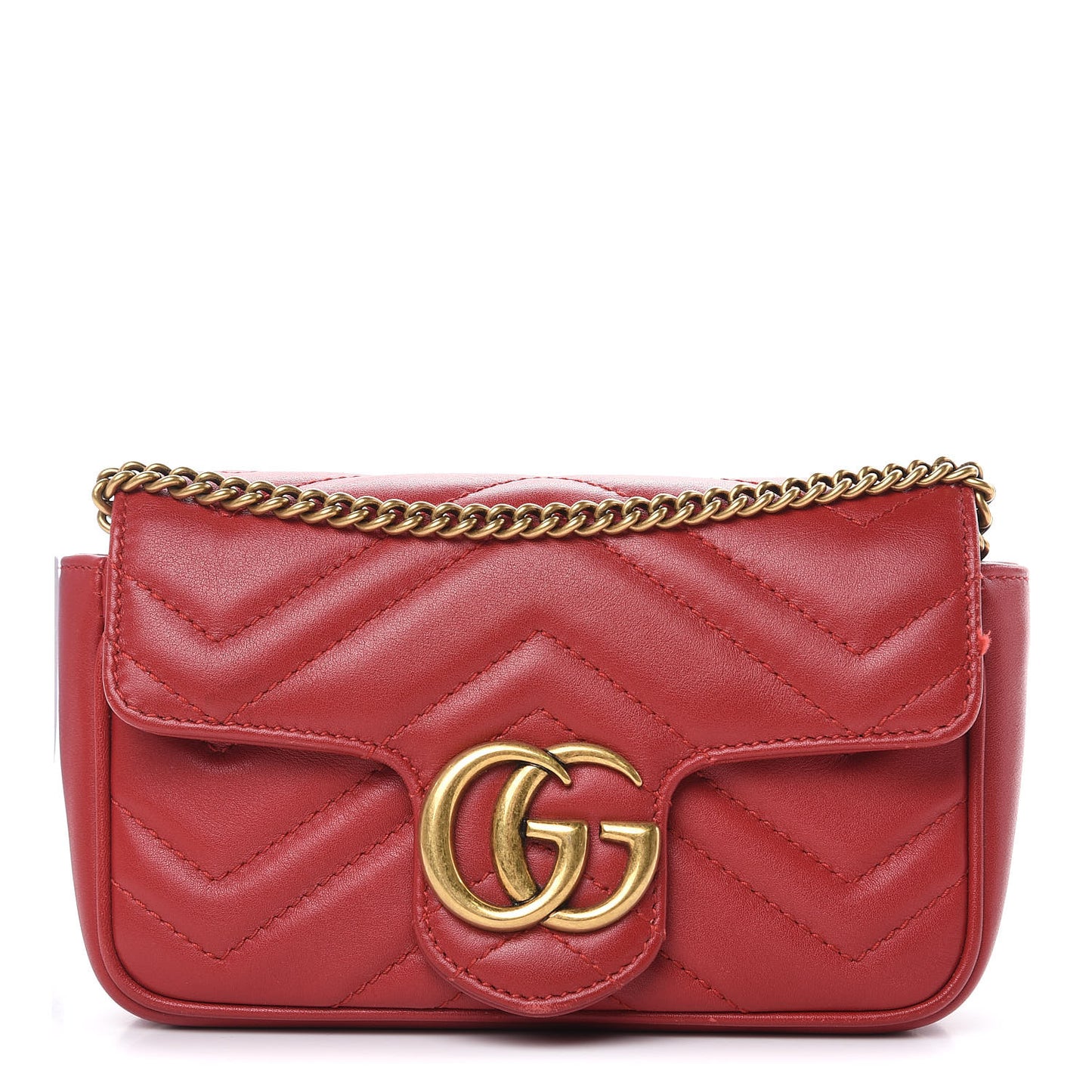 Calfskin Matelasse Super Mini GG Marmont Shoulder Bag Hibiscus Red