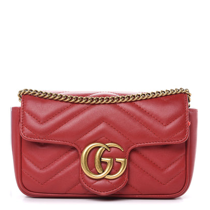 Gucci Calfskin Matelasse Super Mini GG Marmont Shoulder Bag Hibiscus Red 1 of 16