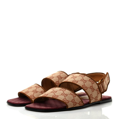 Gucci Canvas GG Monogram Mens Slingback Flat Sandals 6.5 Beige Ruggine Cuir 3 of 8