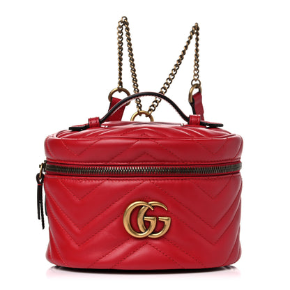 Gucci Calfskin Matelasse Mini GG Marmont Round Backpack Hibiscus Red 1 of 9