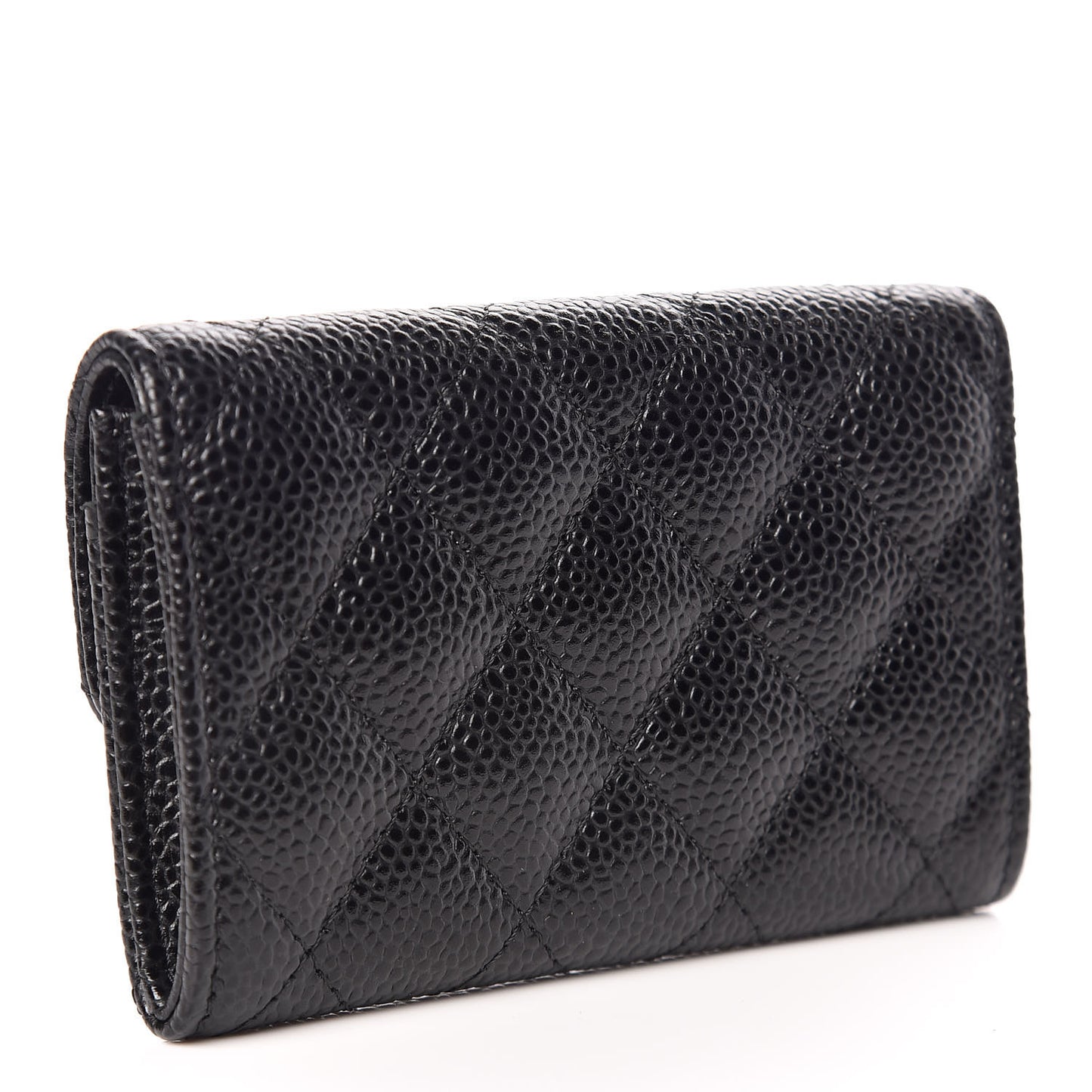 Caviar Quilted Flap Card Holder Black