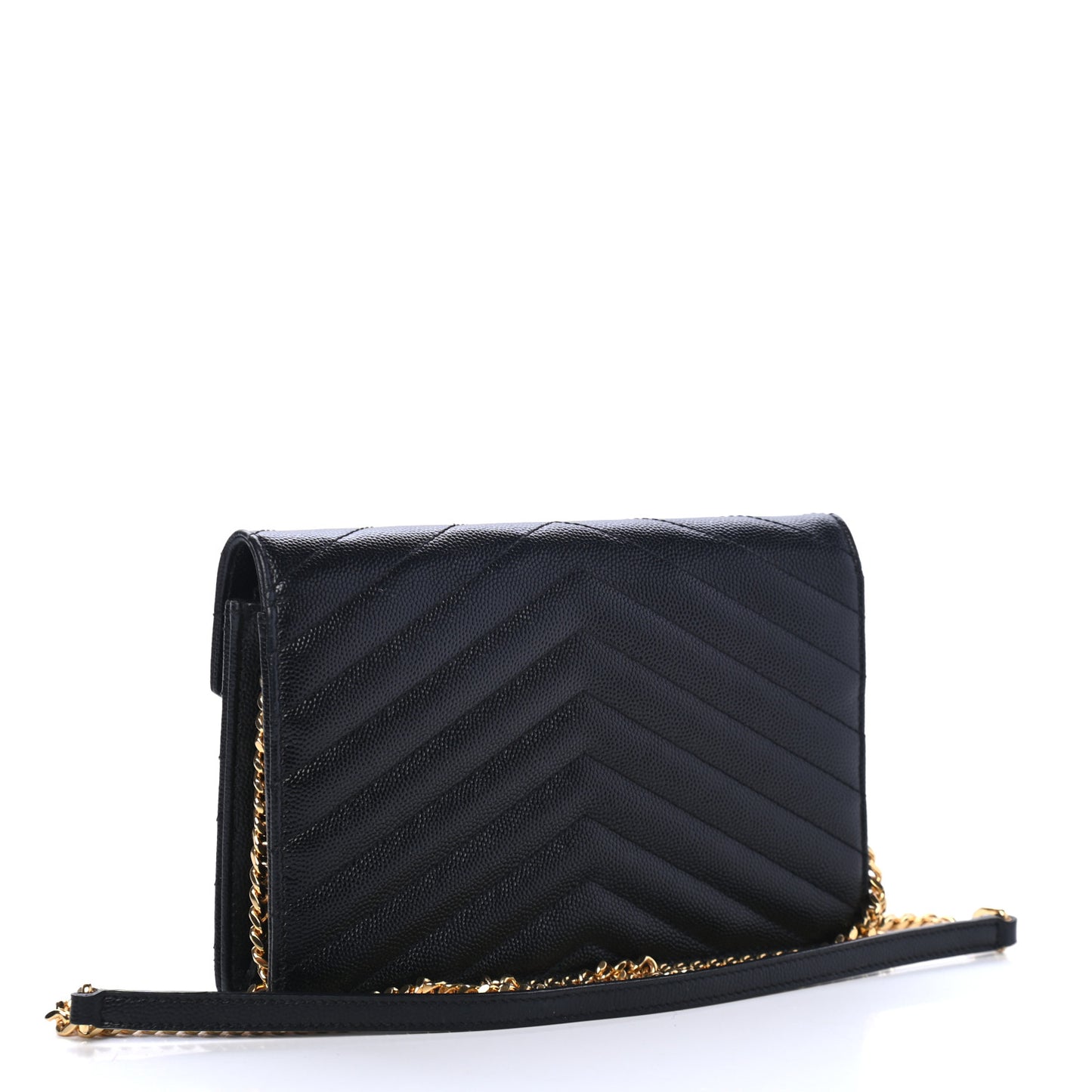 Grain De Poudre Matelasse Chevron Monogram Envelope Chain Wallet Black