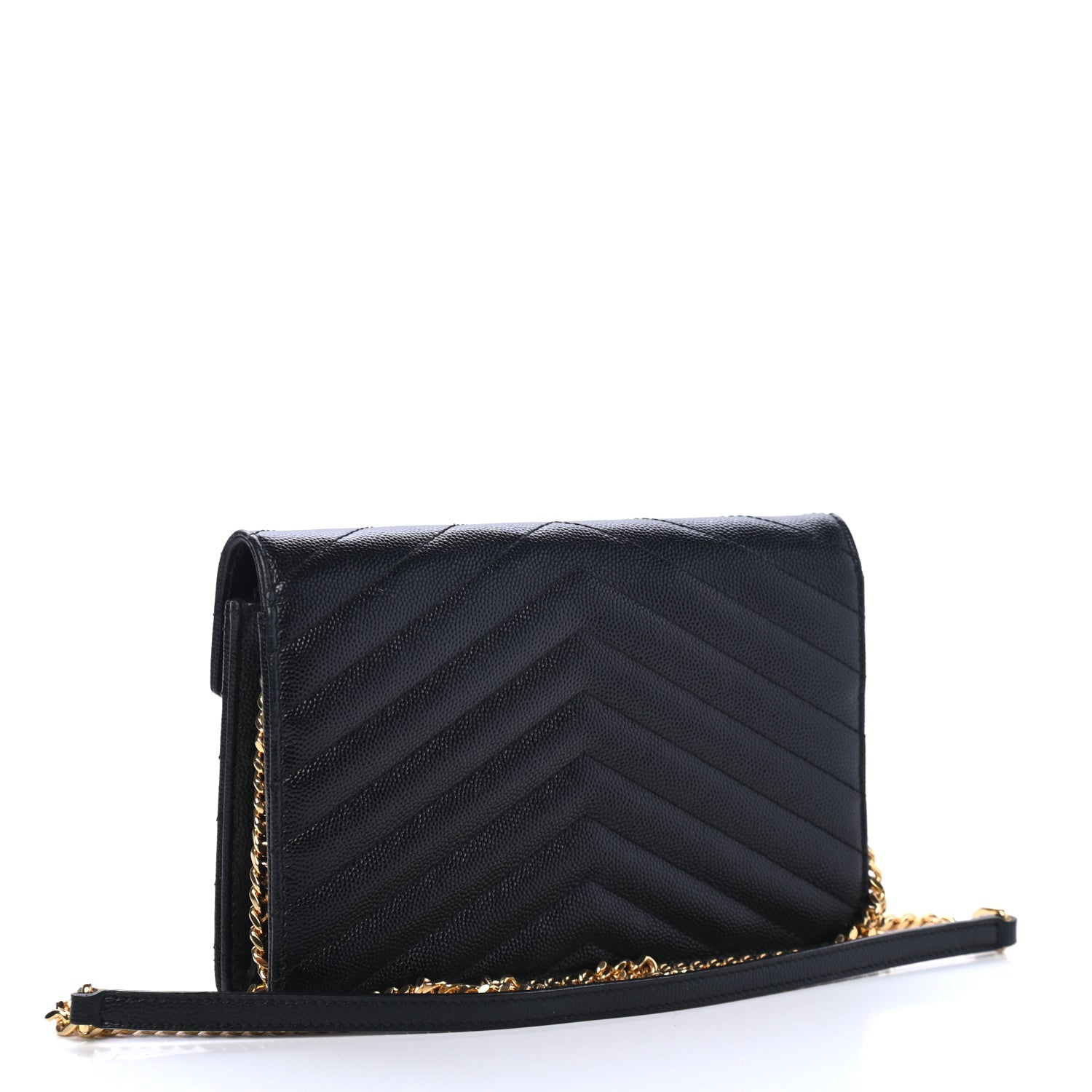 Saint Laurent Grain De Poudre Matelasse Chevron Monogram Envelope Chain Wallet Black 2 of 4
