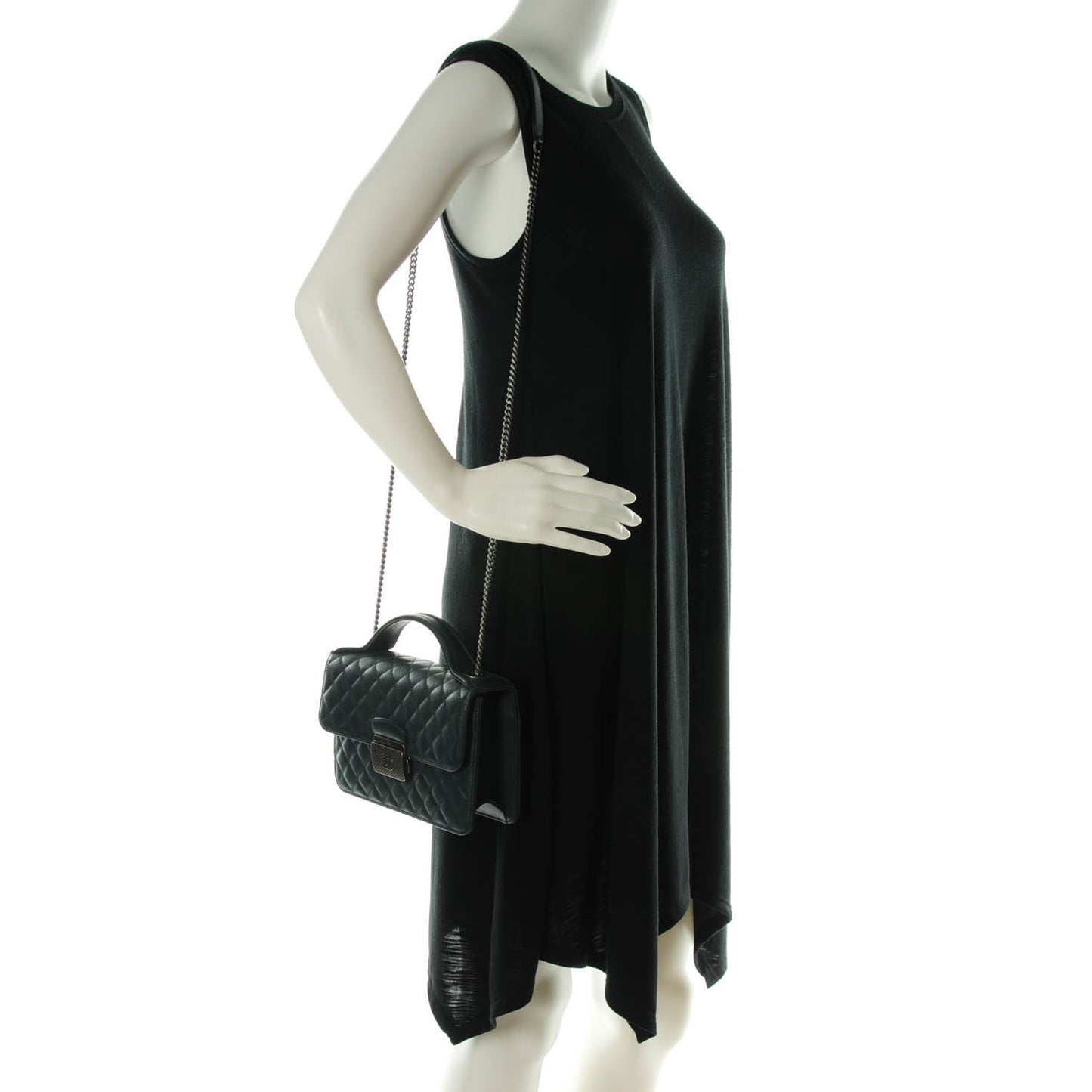 Goatskin Quilted Small CC University Top Handle Flap Dark Green