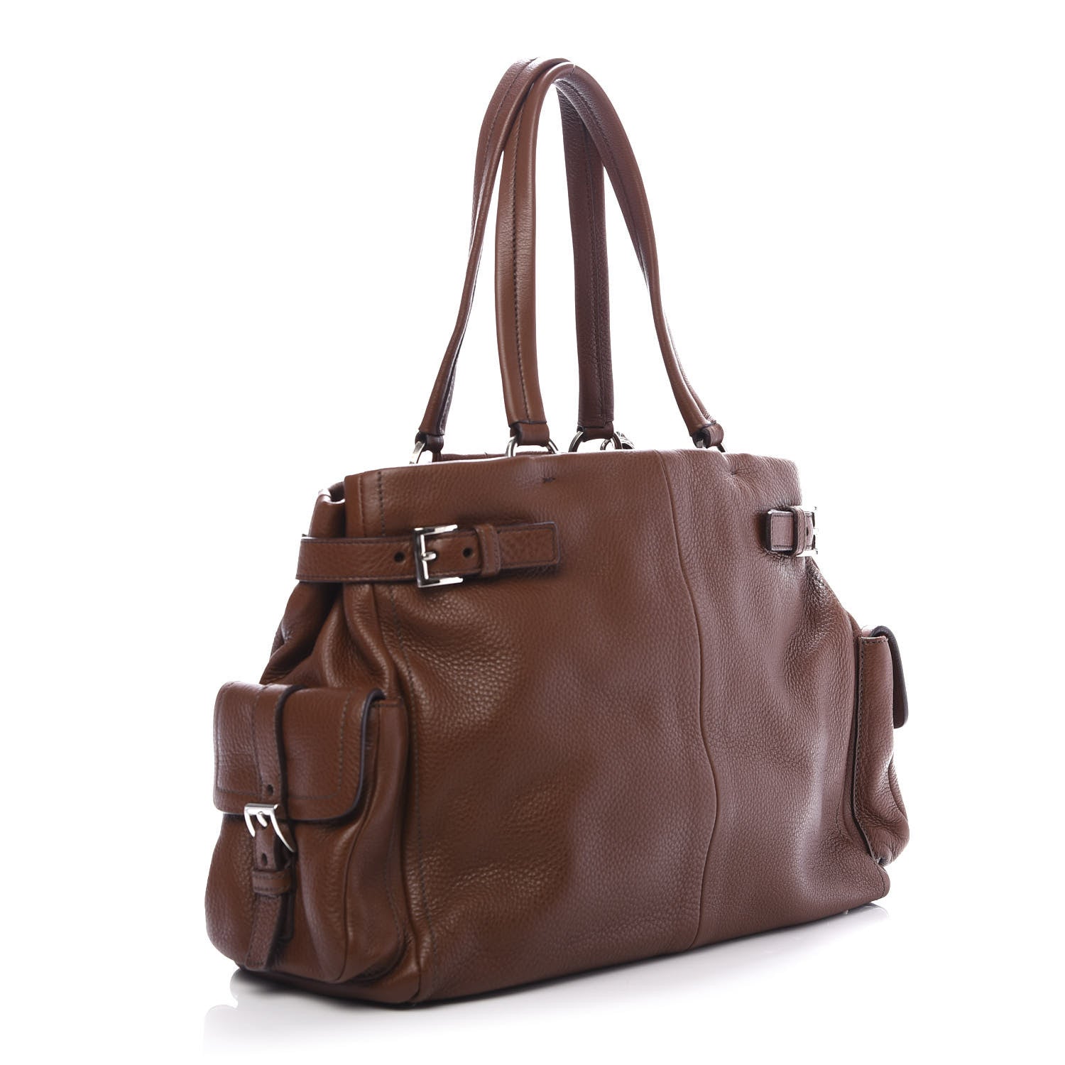 Prada Vitello Daino Buckle Shoulder Bag Tabacco 4 of 11