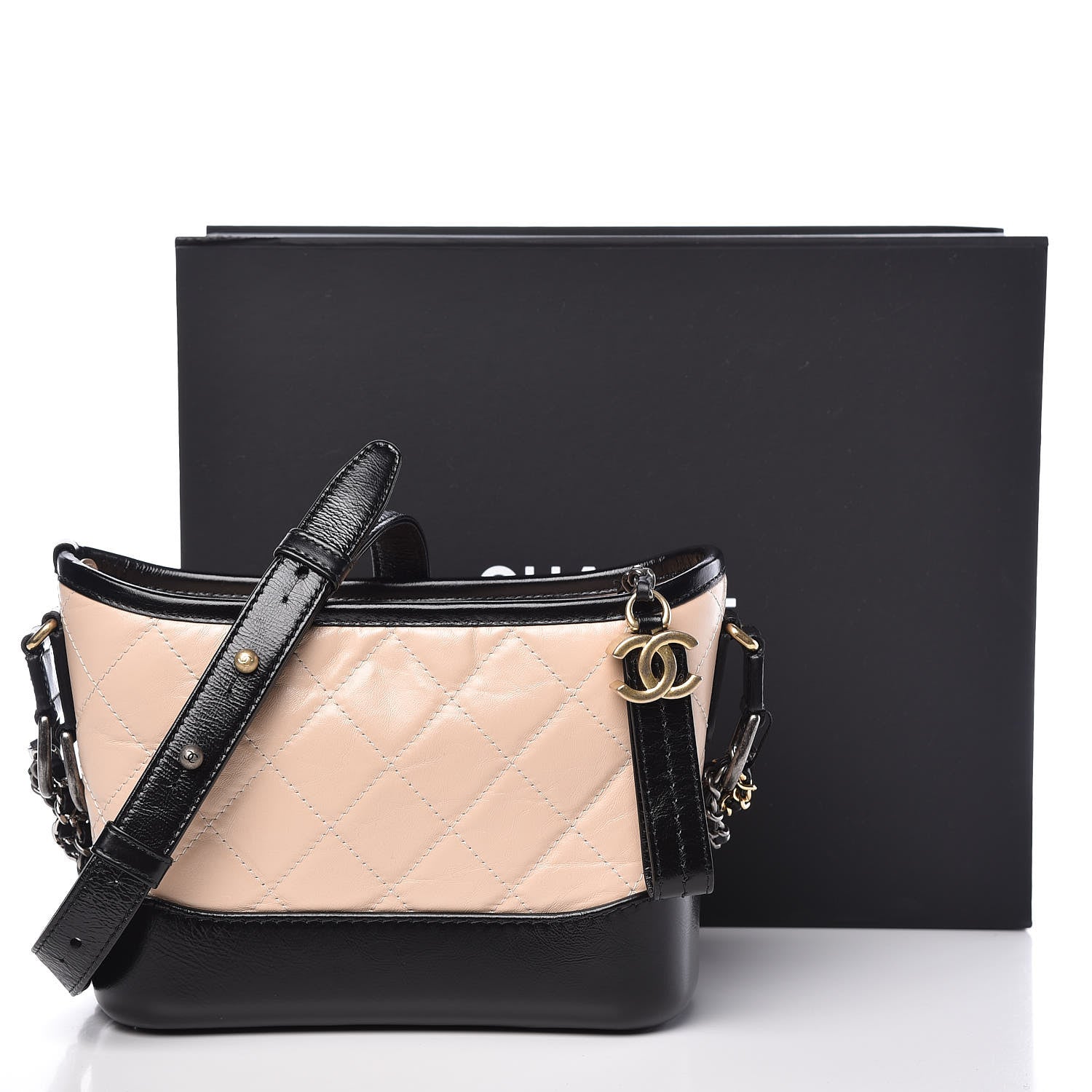 Chanel Aged Calfskin Quilted Small Gabrielle Hobo Beige Black 10 of 10