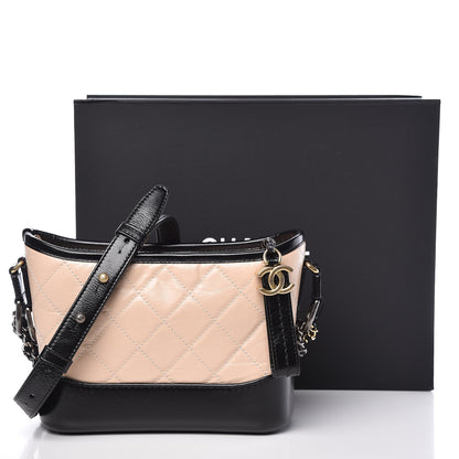 Chanel Aged Calfskin Quilted Small Gabrielle Hobo Beige Black 10 of 10