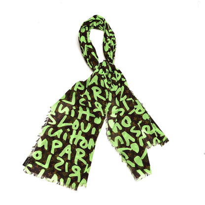 Louis Vuitton Cotton Graffiti Pareo Green 1 of 4