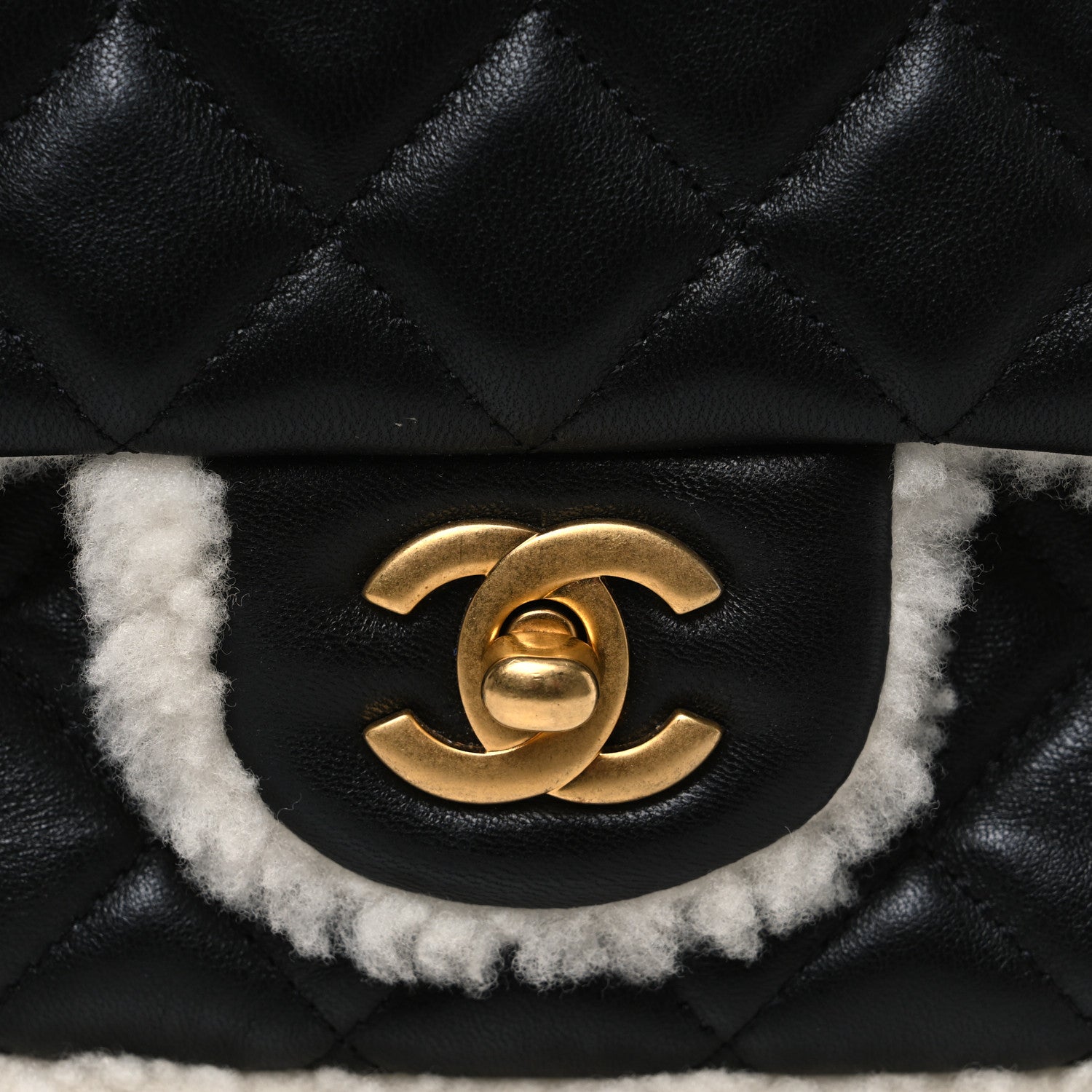 Chanel Lambskin Shearling Large CC Flap Bag Black White 11 of 11