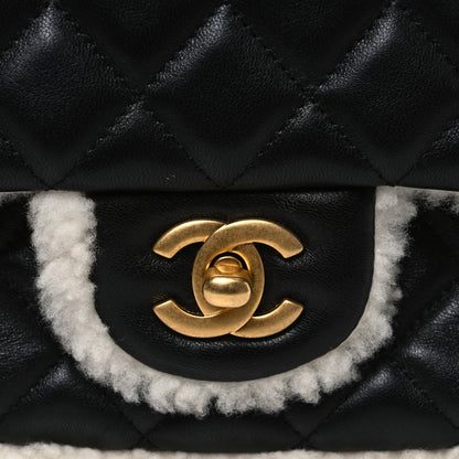 Chanel Lambskin Shearling Large CC Flap Bag Black White 11 of 11