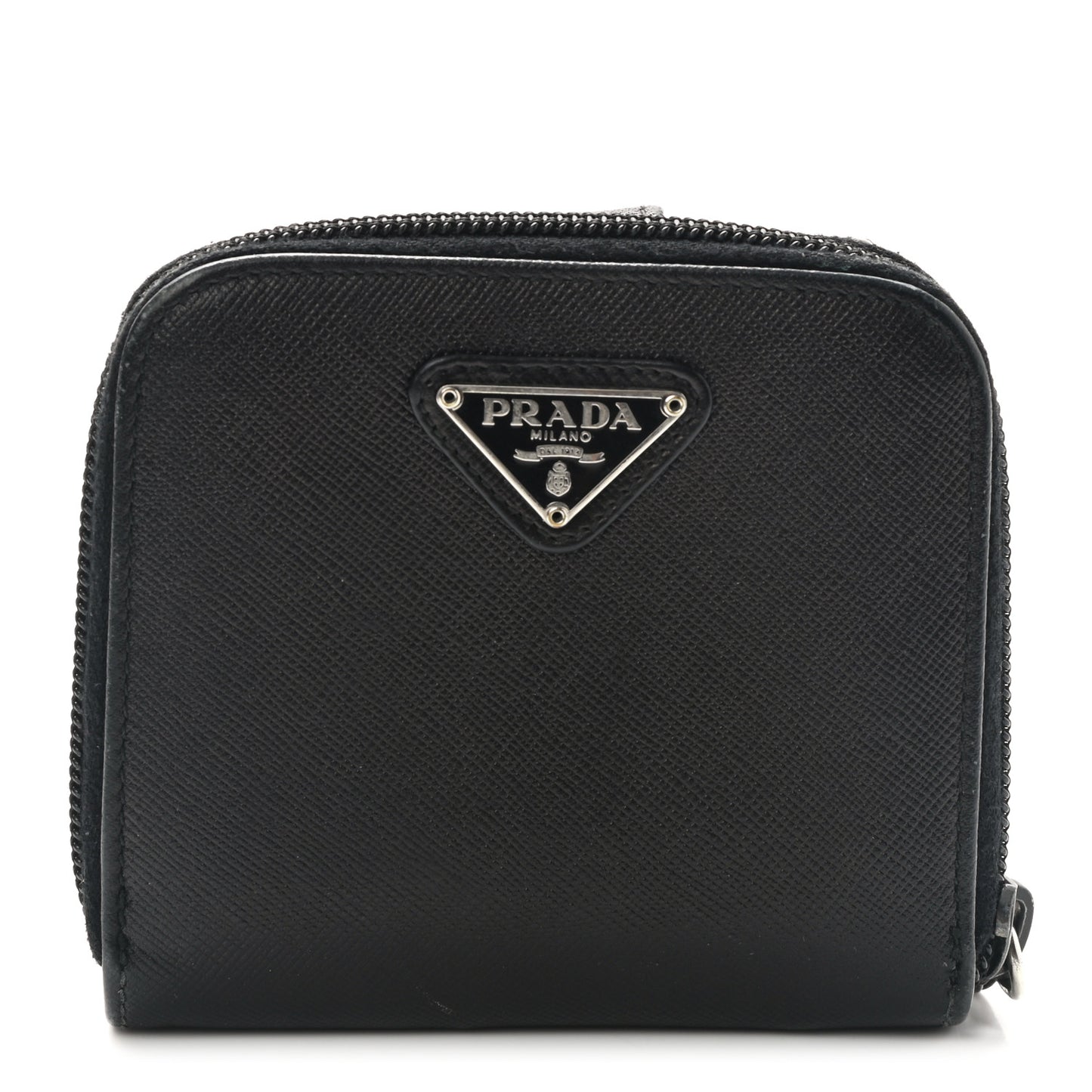 Saffiano Metal Compact Zip Around Wallet Black