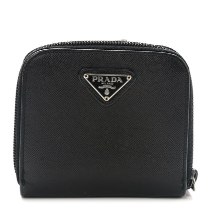 Prada Saffiano Metal Compact Zip Around Wallet Black 1 of 9