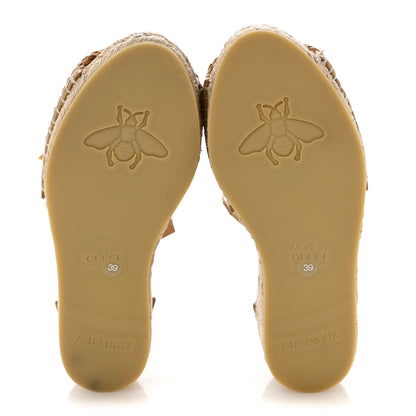 Gucci Raffia Canvas Crystal Interlocking G Espadrilles 39 Beige 6 of 9