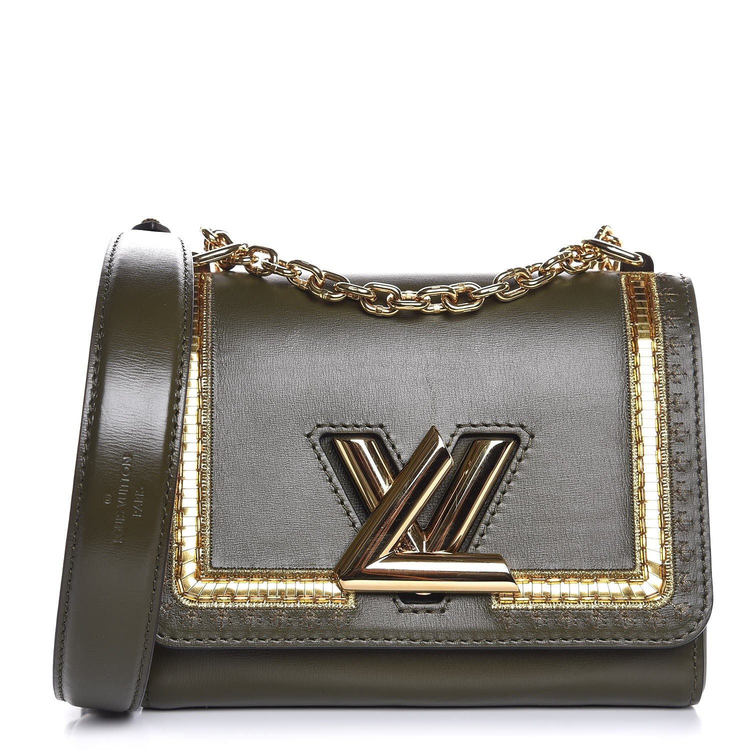 Louis Vuitton Calfskin Embroidered Twist Shoulder Bag PM Green Gold 1 of 12