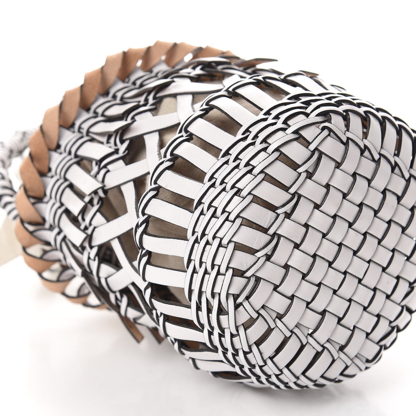 Calfskin Fringe Woven Bucket Bag White