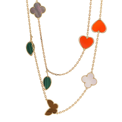 Van Cleef & Arpels 18K Yellow Gold Mother of Pearl Malachite Carnelian Tiger Eye 12 Motif Lucky Alhambra Necklace 1 of 8