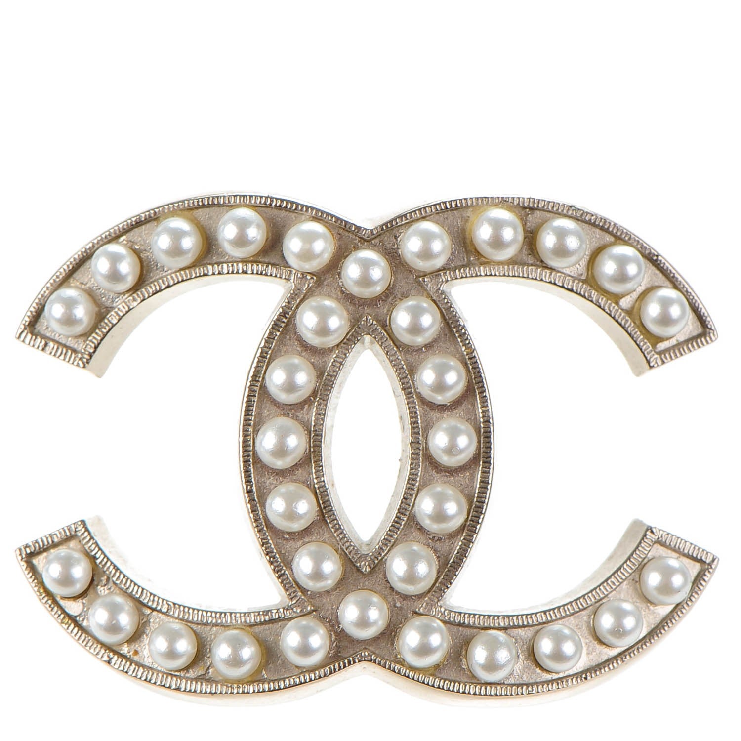 Chanel Pearl CC Brooch Pin Silver 1 of 4
