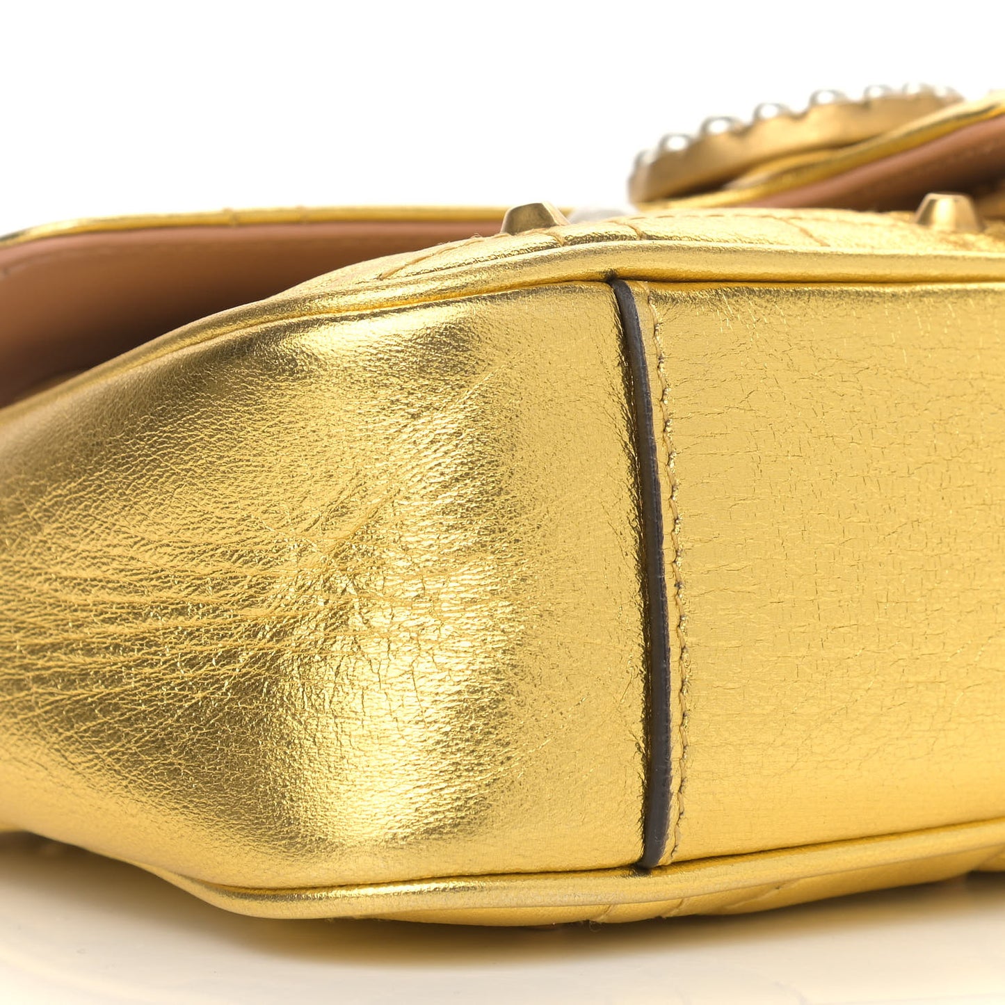 Metallic Calfskin Matelasse Studded Mini Pearly GG Marmont Shoulder Bag Gold
