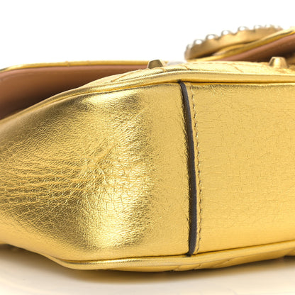 Gucci Metallic Calfskin Matelasse Studded Mini Pearly GG Marmont Shoulder Bag Gold 5 of 10