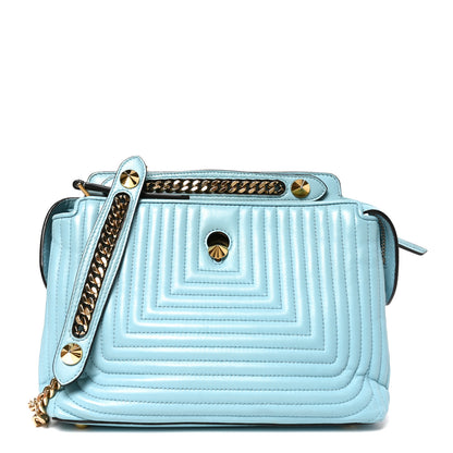 Fendi Shiny Nappa Trapuntata Small DotCom Click Top Handle Chain Satchel Light Blue 1 of 10