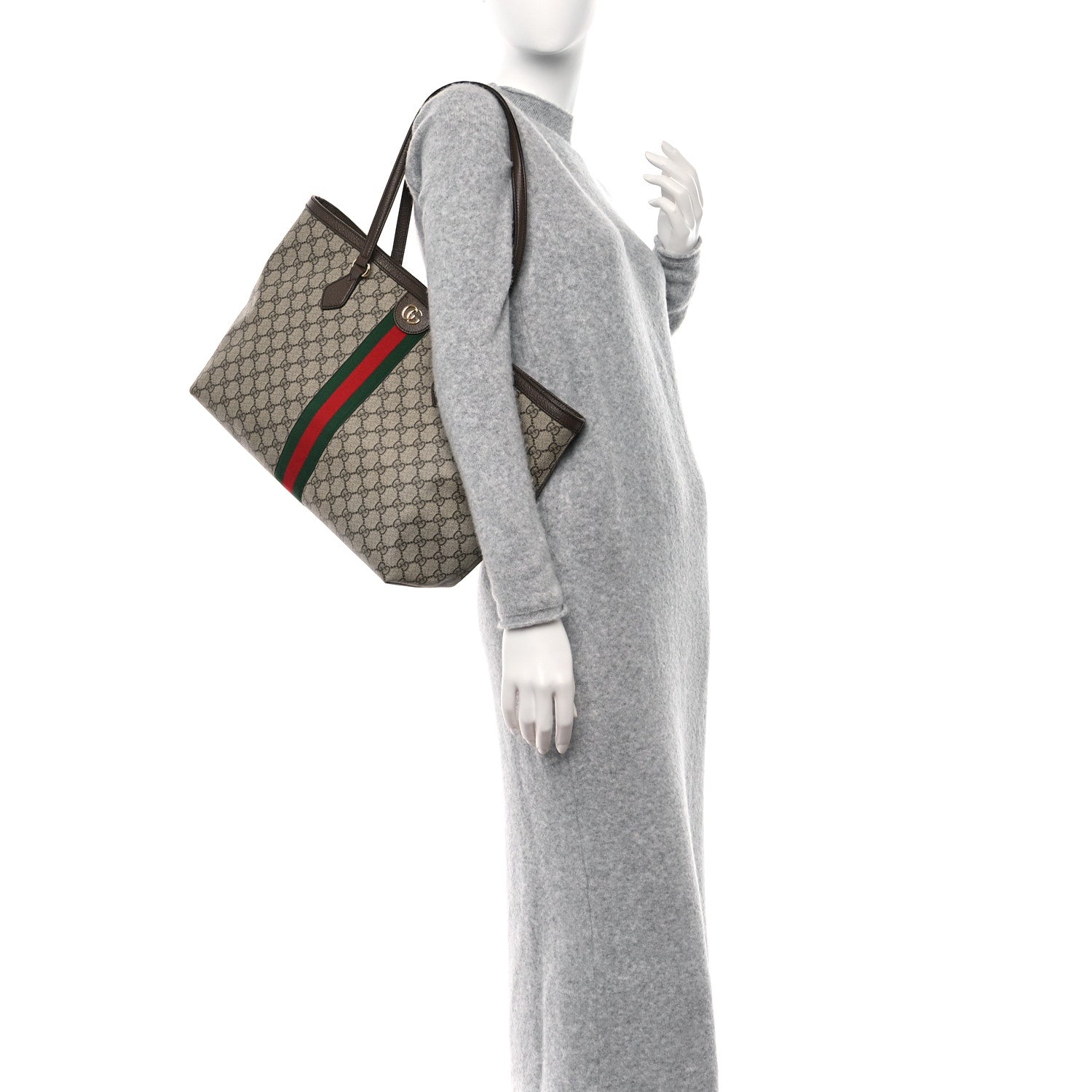 Gucci GG Supreme Monogram Textured Calfskin Web Medium Ophidia Shopping Tote Beige Ebony New Acero 2 of 13