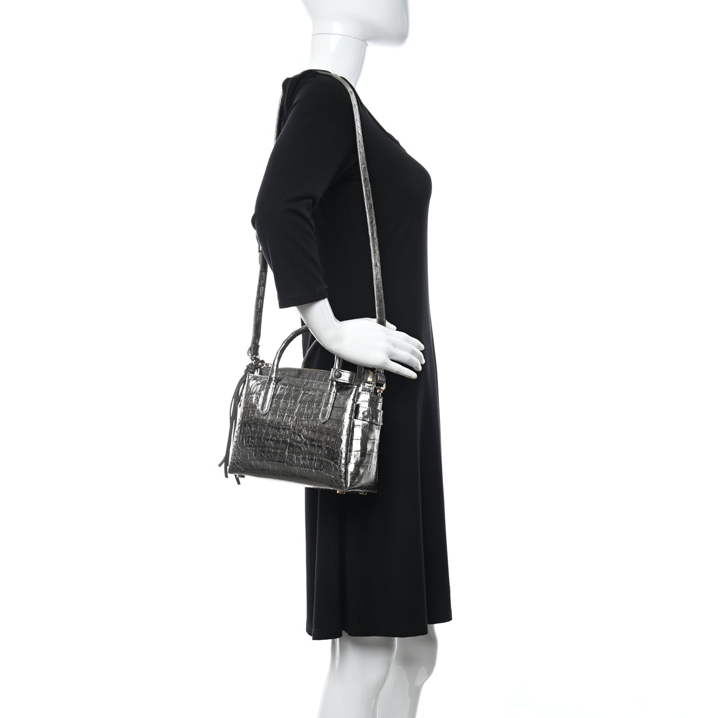 Metallic Crocodile Mini Cristie Satchel Anthracite