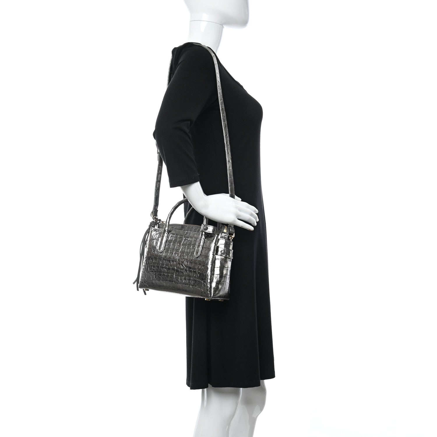 Nancy Gonzalez Metallic Crocodile Mini Cristie Satchel Anthracite 2 of 13