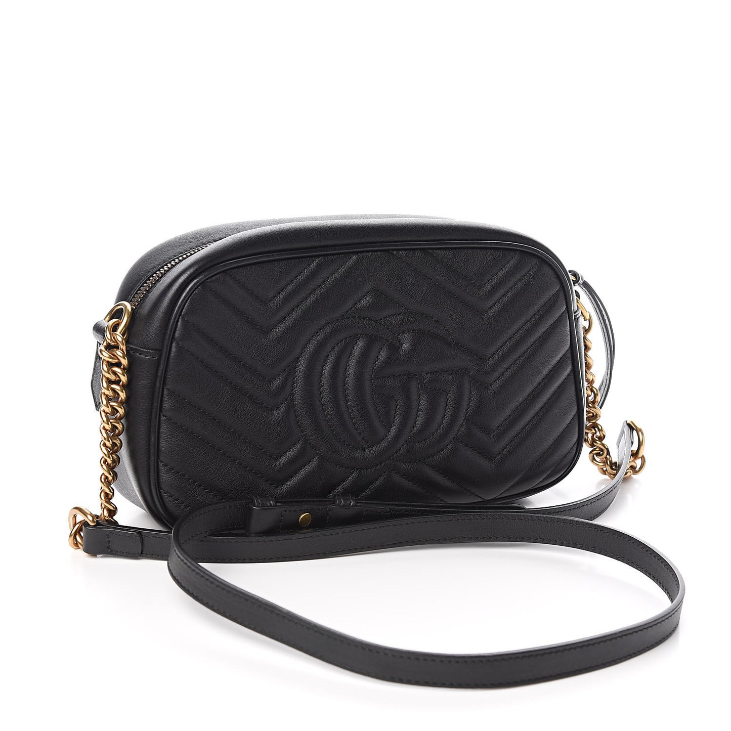 Calfskin Matelasse Small GG Marmont Chain Shoulder Bag Black