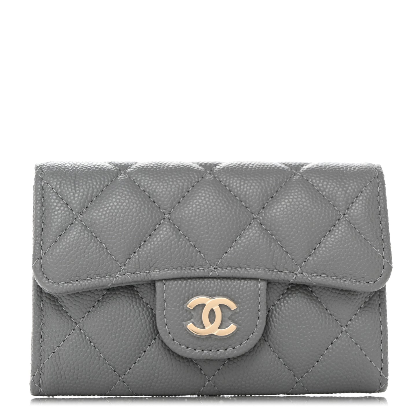 Caviar Quilted Flap Card Holder Wallet Dark Grey
