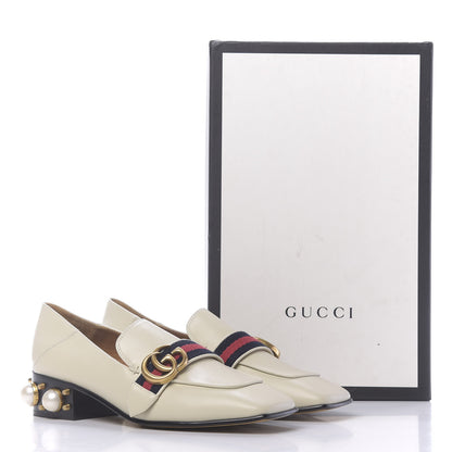 Gucci Betis Glamour Calfskin Web Pearl Embellished Peyton 35mm Loafer Pumps 37 Mystic White 12 of 12