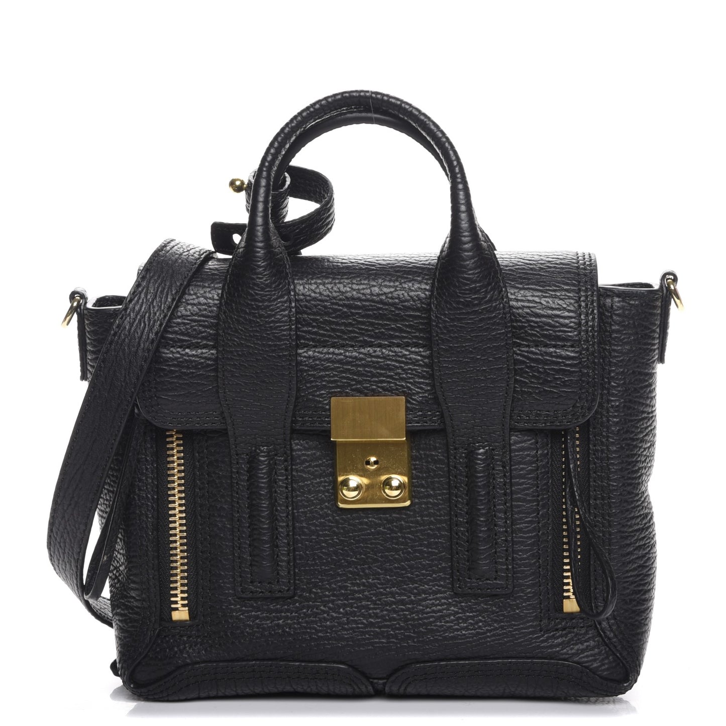 3.1 Textured Calfskin Mini Pashli Satchel Black