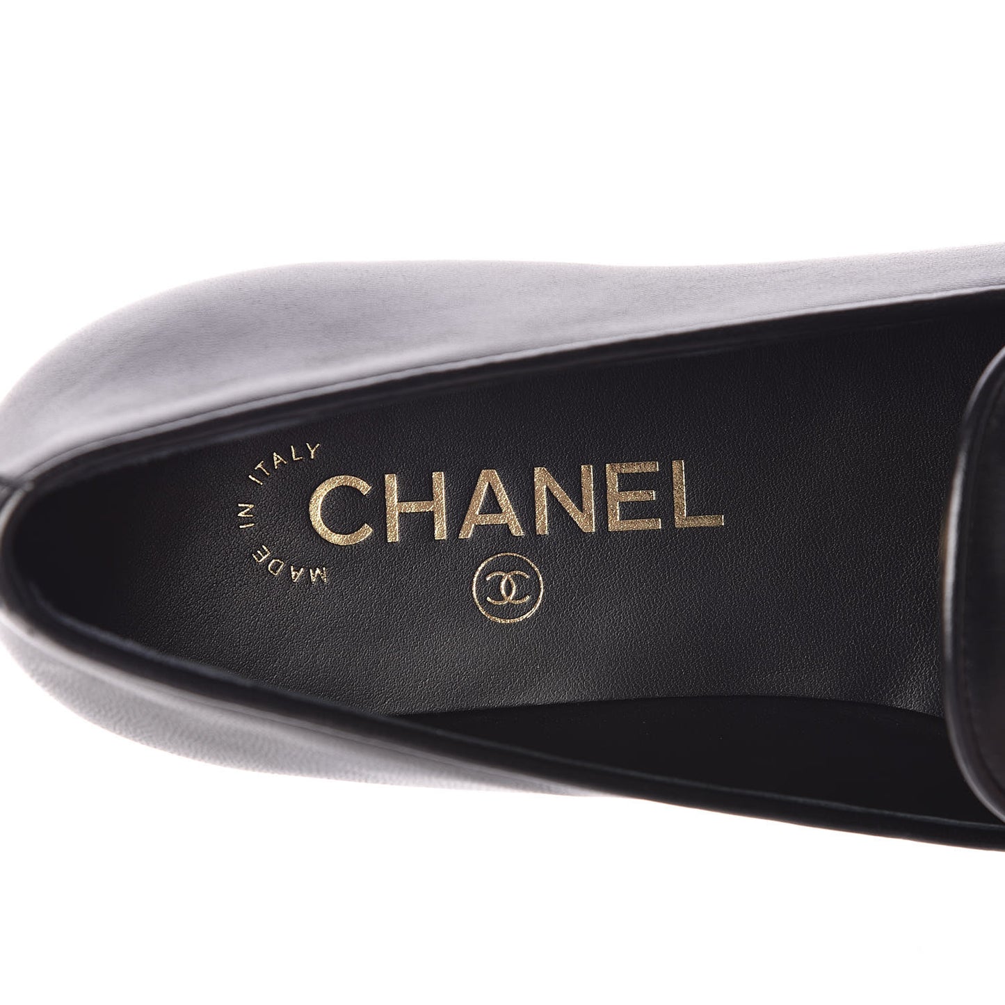 Enamel Pearl Crystal Lambskin CC Mocassin Loafers 38 Black