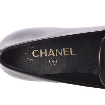 Chanel Enamel Pearl Crystal Lambskin CC Mocassin Loafers 38 Black 7 of 8
