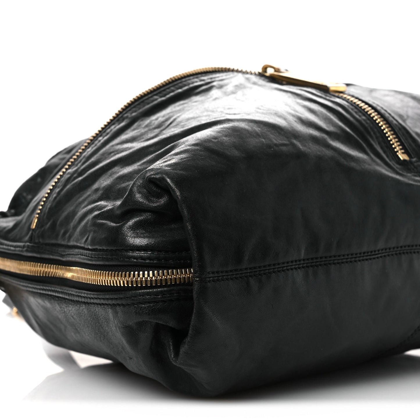 Sheepskin Zipper Satchel Black