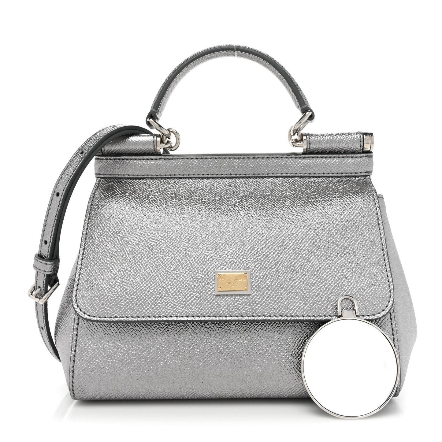 Metallic Dauphine Mini Miss Sicily Satchel Argento