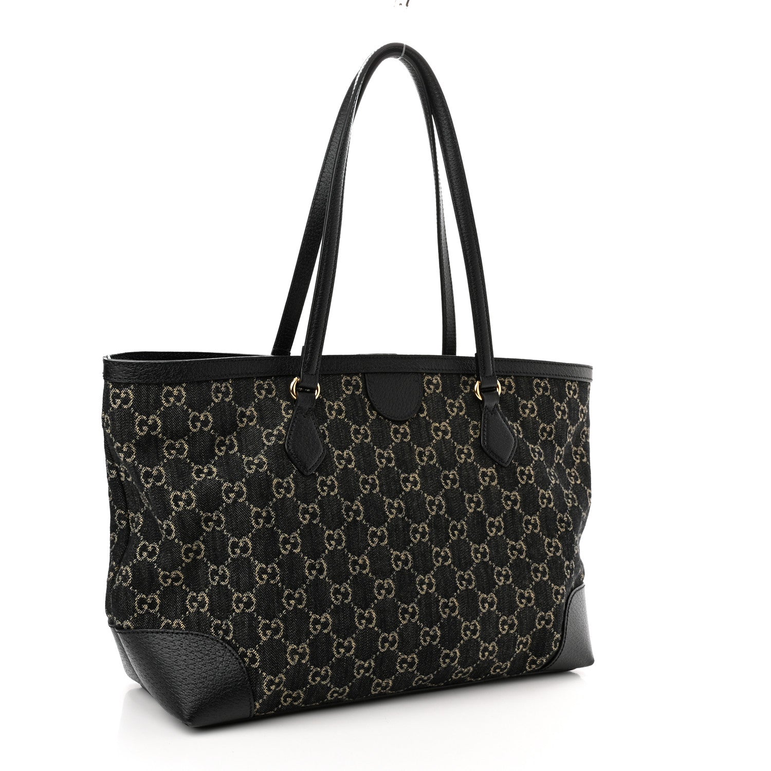 Gucci Jacquard Black Denim GG Monogram Medium Ophidia Shopping Tote Black Ivory 3 of 13