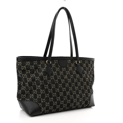 Gucci Jacquard Black Denim GG Monogram Medium Ophidia Shopping Tote Black Ivory 3 of 13