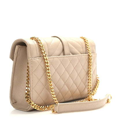 Saint Laurent Grain De Poudre Textured Mixed Matelasse Triquilt Small Monogram Satchel Dark Beige 3 of 9