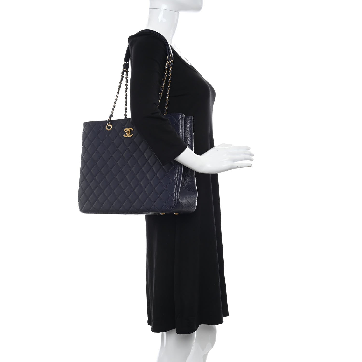 Chanel Caviar Quilted Large CC Shopping Tote Navy 2 of 11