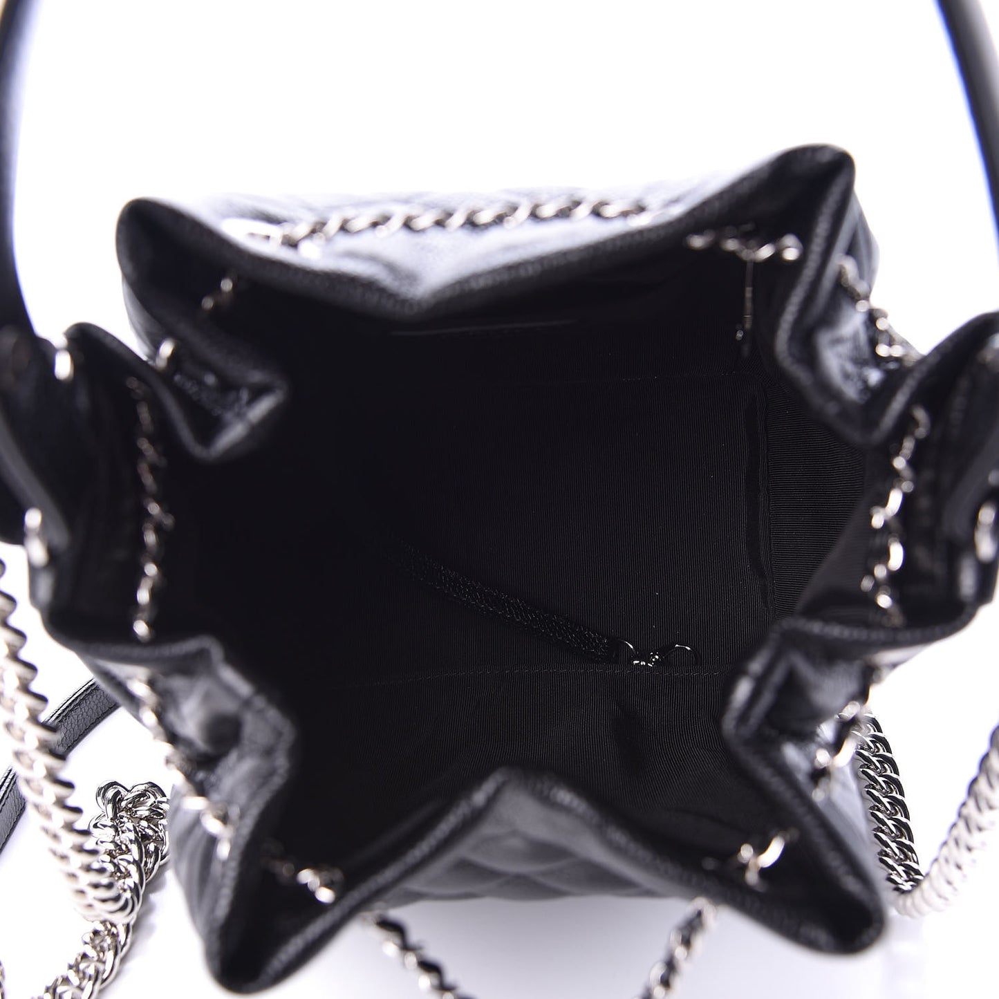Grained Calfskin Quilted CC Chain Bucket Drawstring Bag Black