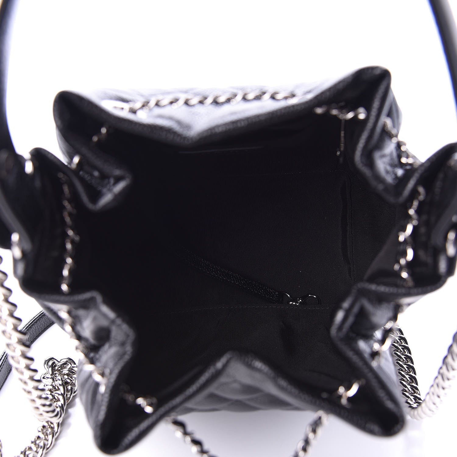 Chanel Grained Calfskin Quilted CC Chain Bucket Drawstring Bag Black 6 of 12