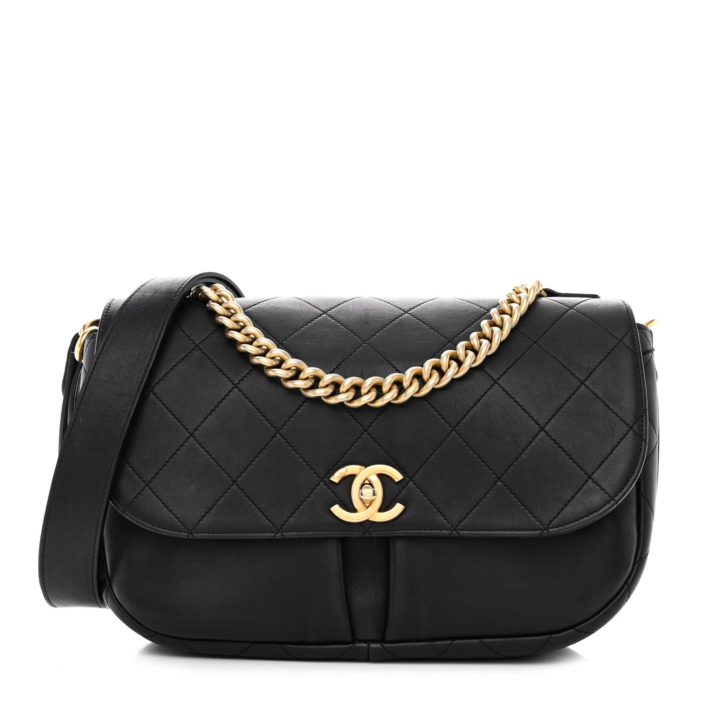 Calfskin Stitched Small Paris in Rome Messenger Black