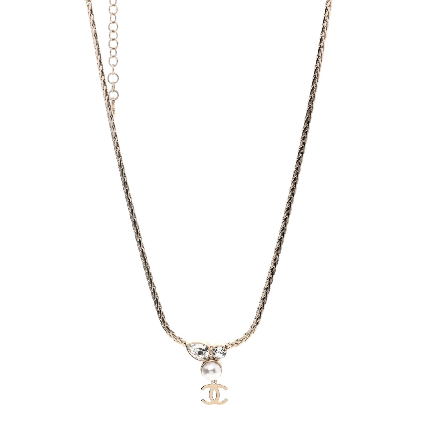 Chanel Pearl Crystal CC Teardrop Braided Necklace Gold 1 of 4