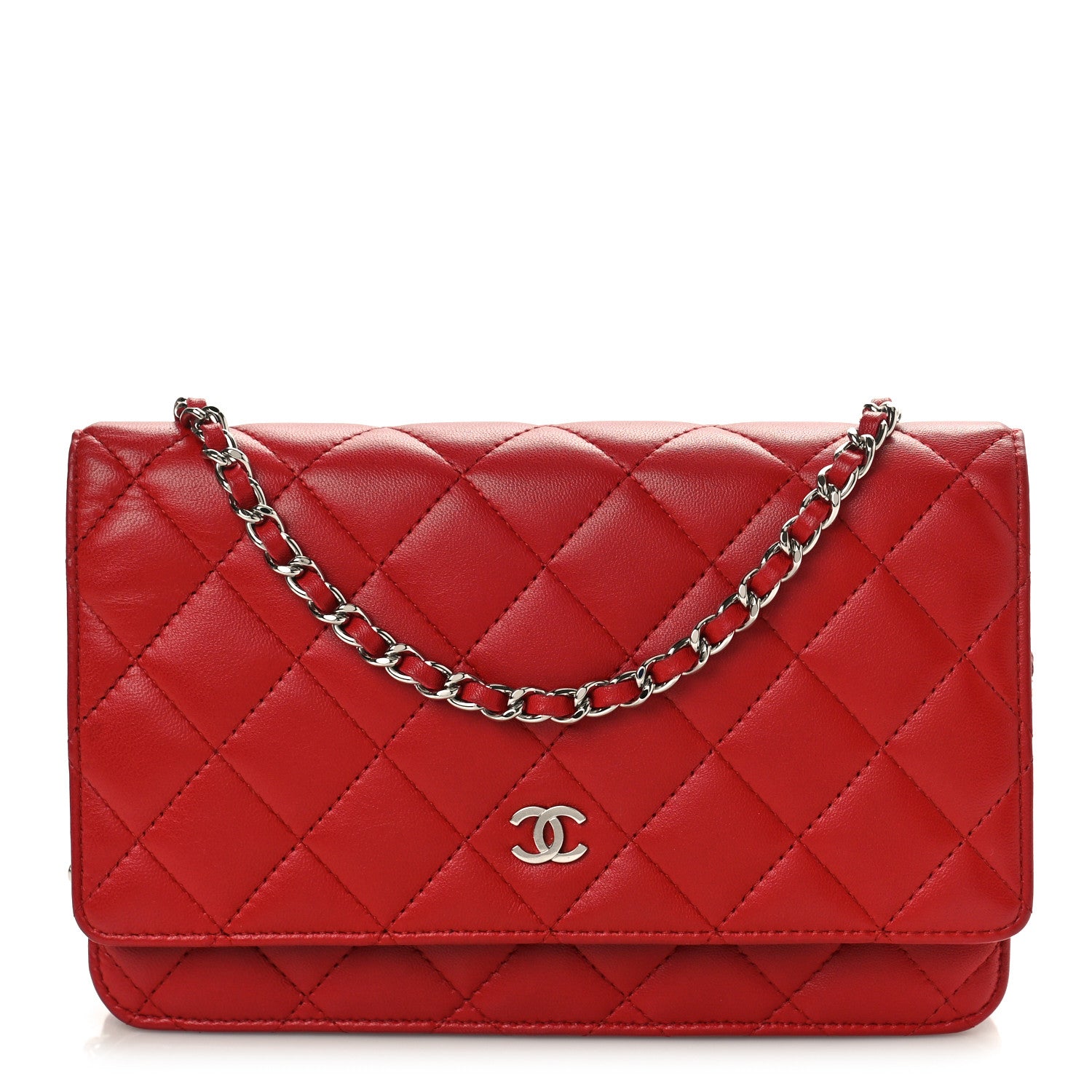 Chanel Lambskin Quilted Wallet On Chain WOC Red 1 of 9