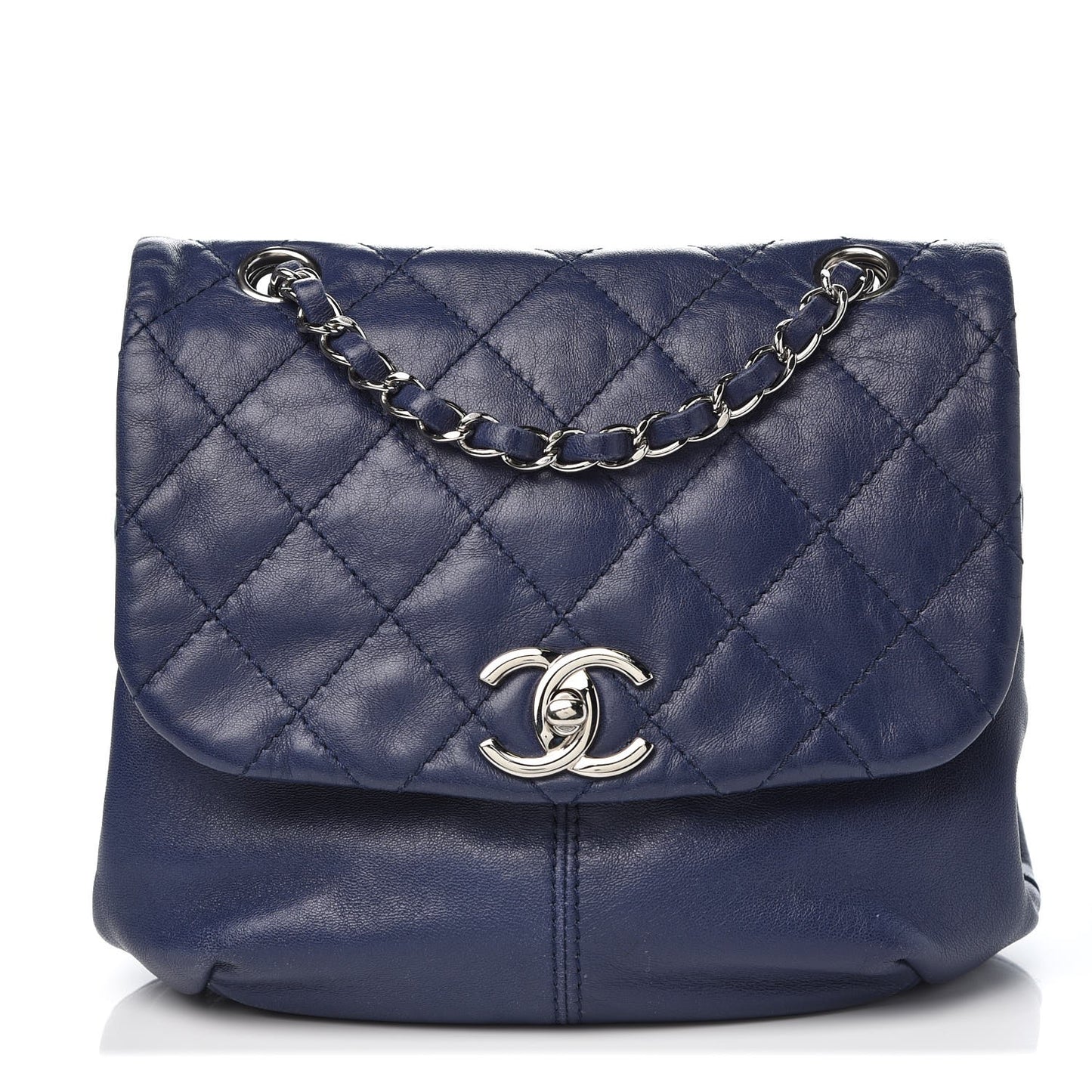 Shiny Lambskin Quilted Mini Trianon Messenger Flap Blue