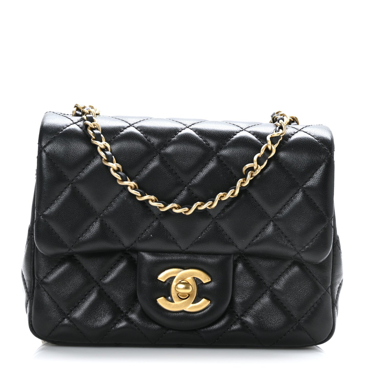 Lambskin Quilted Mini Pearl Crush Flap Black